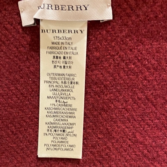 Burberry Burgundy Solid Felted Fringe Shawl Scarf Wrap - Picture 4 of 6